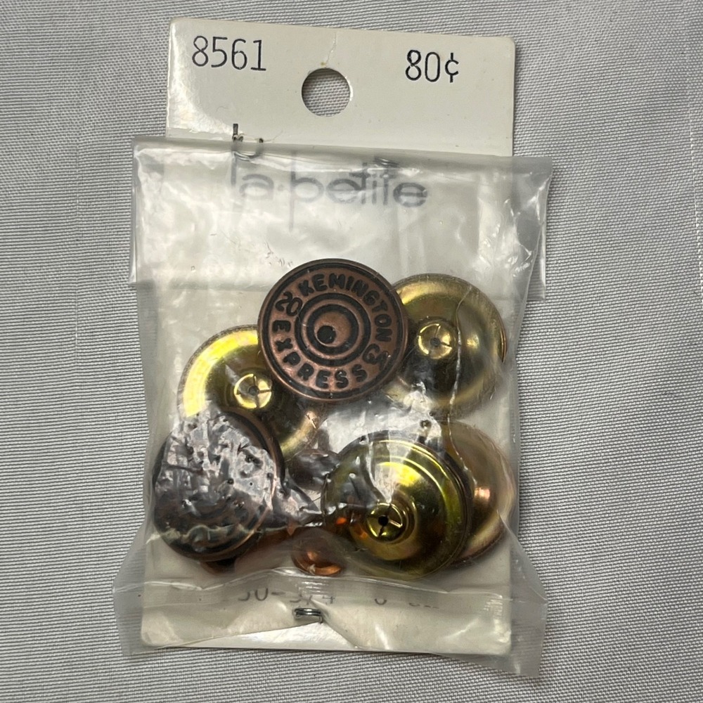 Vintage La Petite Remington Express 20 GA Shotgun Shell Jean Buttons Set 8561